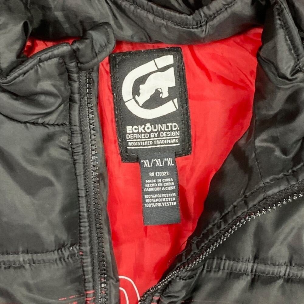 Vintage 90s Ecko Unlimited Puffer Jacket Youth XL Black Polyester Insulated - Picture 4 of 6
